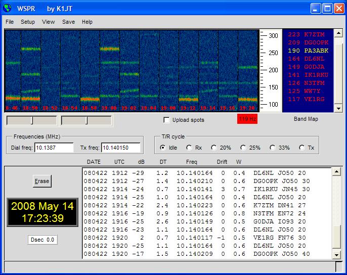 100 mw to 5 W. As you can see in the screen shot below, WSPR signals can be decoded with signal-to-noise ratios as low as 29 db in the standard reference bandwidth of 2500 Hz.