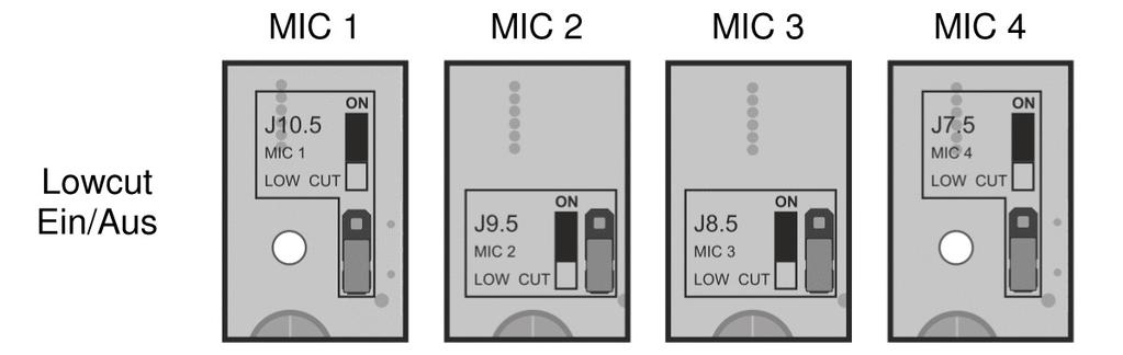 Operating instructions Low Cut: For the inputs MIC1-4 a 80Hz low cut filter can be activated for each channel by setting of a