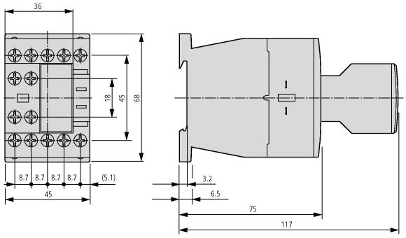 Dimensions Contactor with auxiliary contact