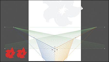 Using a preset grid To begin the lesson, you ll work with the perspective grid, starting with an Illustrator preset. The perspective grid, by default, is set up as a two-point perspective.