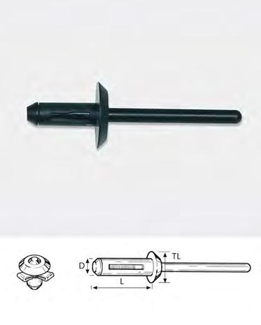 Plastic Blind rivets Blind rivets with nylon body and black nail black acetate. Highest accuracy and quality construction.
