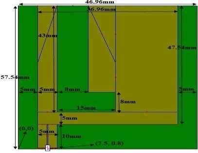 9. Ground Plane Length (Lg) 46.96 mm ANTENNA DESIGN PROCEDURE All the required dimensions of the proposed antenna design should be calculated carefully by using above equations 1, 2, 3, 4, 5 and 6.