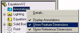 To display all dimension for the current model, Right click on Annotations in the Feature Manager