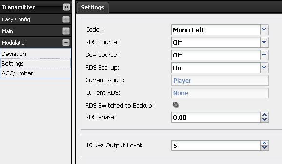 Settings Set the RDS and SCA sub-carriers on this page.