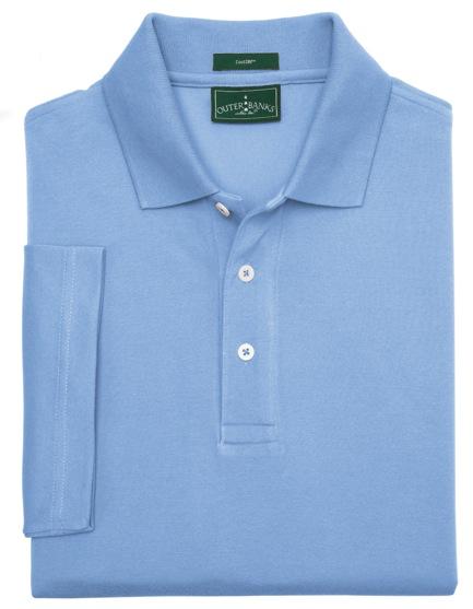 OB30 Outer Banks Men's Cool DRI Performance Polo Lightweight Cool DRI fabric wicks moisture away from body 100% Polyester on the inside; 100% co\on on the outside Clean- finished three- bu\on placket