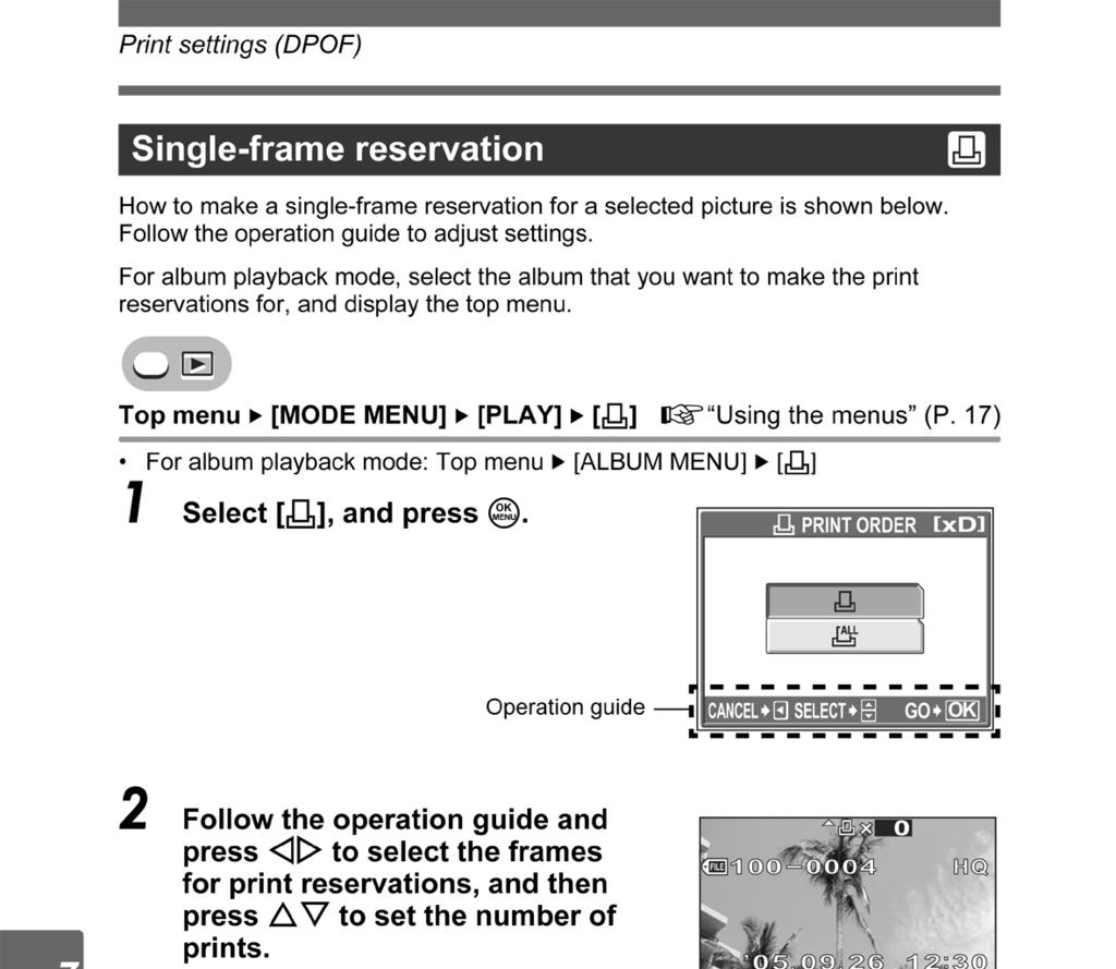 How to read the procedure pages 1 A sample of a procedure page is shown below explaining the notation. Look at it carefully before taking or viewing pictures.