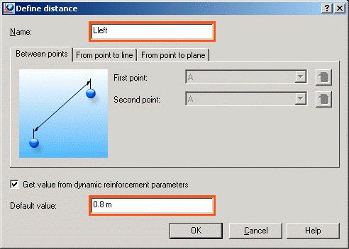 ADVANCE CONCRETE TUTORIAL 8. In the Define distance dialog box, on the Between points tab, make the following settings: Select the Get value from dinamic reinforcement parameters option.