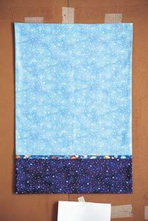 From contrasting fabric, cut: 1 (9" x 40") strip. From accent fabric, cut: 1 (2" x 40") strip. ssembly 1.