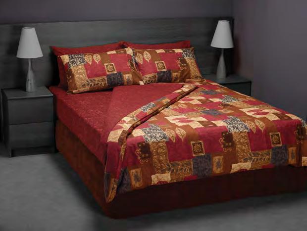 ESSENTIAL PRINTED BED LINEN Essential printed quilt cover in Outback shown with Icon Burgundy sheets and