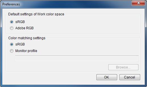 You can perform color management settings such as specifying the work color space for the sample image displayed in the main window, or setting the profile for the monitor.