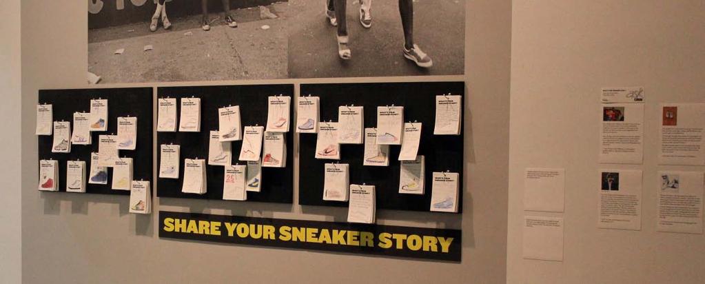 Sara Devine fig. 4. There are four sneaker-story labels printed and displayed on the wall to the right of the activity wall.