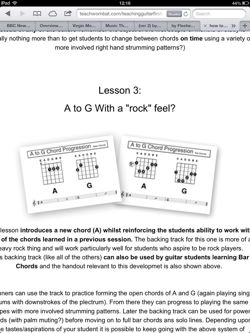 A to G with a "Rock" feel You can download this certificate Free from teachwombat.com User the full G chord or the one finger version?