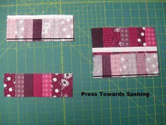 Finally, place the third coin row onto the now sewn together first and second coin rows and stitch a 1/4" seam
