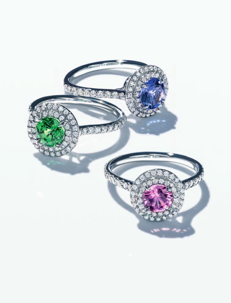 COLORED GEMSTONES Tiffany is famous for its colored gemstone rings that capture the range and nuance of modern love.