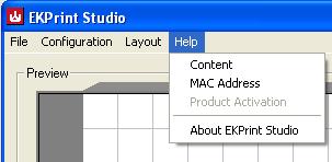 This feature will allow user to select a template file as EKPrint Studio default startup setting. 11. Help 11.1 Functions 11.1.1 Content Click here to start the EKPrint Studio help file using an internet browser program.