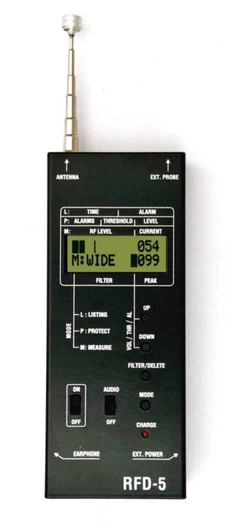 PREMIUM MULTI PURPOSE BROAD BAND BUG DETECTOR (DRFD5) RFD-5 is a highly sensitive wide-band radio frequency detector with large dynamic range and enormous frequency range.