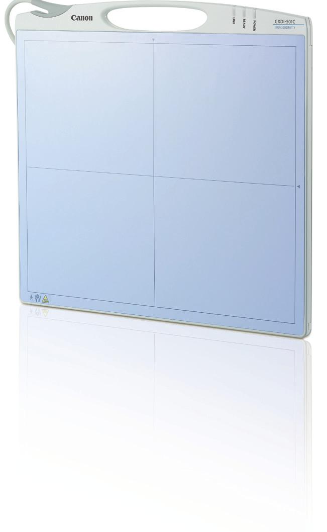 LESS IS MORE High sensitivity scintillator, with integrated handle. Compatible to fit existing bucky trays. Imaging area 350 W x 426 L mm, 3.1 kg, reduced weight.