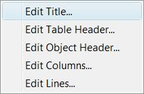 different sections of the table editor: