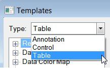 Managing table templates The template manager allows personalizing table templates, either to create a new