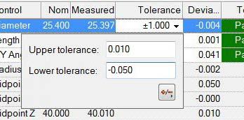 However, new tolerance templates can be created on the Objects > Tolerances page of the IMInspect Options dialog box. Choose Tools > Options to open the options dialog box.