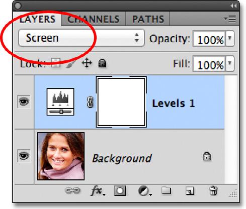 Regardless of which version of Photoshop you re using, when you re done, you should see a Levels adjustment layer sitting directly above the Background layer in the Layers panel: The adjustment layer