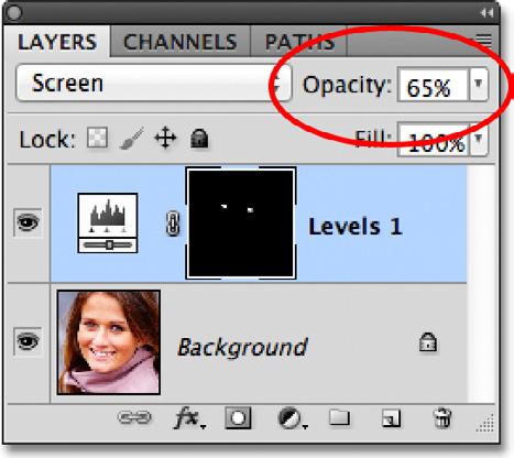Step 6: Lower The Layer Opacity If you find that the eyes now appear too bright, you can dial-down the brightness simply by lowering the opacity of the adjustment layer.