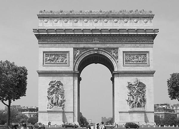 Arch de triomphe, Paris (1806-1836) 16. The architectural work above is an example of which of the following styles? (A) Renaissance (B) Neoclassical (C) Baroque (D) Gothic revival (E) Bauhaus 17.