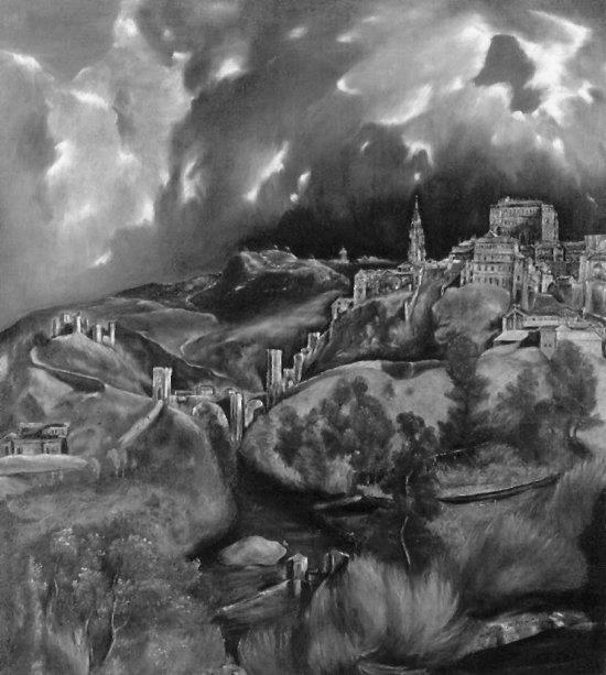 New York Metropolitan Museum of Art 8. Which of the following best characterizes the sixteenth-century work of art above, Toledo, by El Greco? (A) It illustrates the rejection of Renaissance ideals.