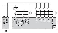 Connected as Positive Logic (Source) with External 24 vdc Supply (1) 24 vdc supply A1 : Drive