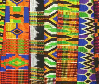 Kente cloth Kente cloth is usually very bold and bright. Each color has a special meaning. For example, gold stands for royalty and wealth, and blue stands for peace, good fortune, and love.
