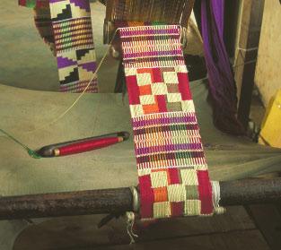 The Asante Textiles tell the story of other groups around the world, too. The Asante live in an area of West Africa that is part of the country of Ghana today. They are known for weaving kente cloth.