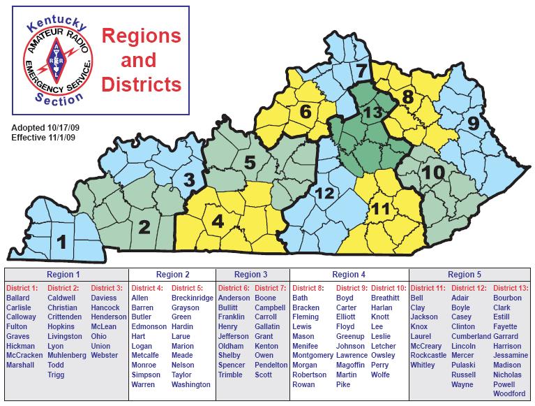 KY ARES REGIONS AND DISTRICTS MAP