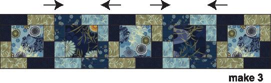 Sew one top/bottom border from Step 2 to the top and bottom of the 6 ½ Fabric A square to make one 10 ½ Block One square (Fig. 3).