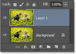 To make a copy of the layer, go up to the Layer menu in the Menu Bar along the top of the screen, choose New, and then choose Layer Via Copy.