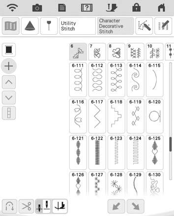 SEWING STITCH PATTERNS e f Press the Strt/Stop utton to stop sewing. Keep pressing the Reverse Stith utton or the Reinforement Stith utton to sew 4 stithes of reinforement stithes.