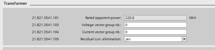 It is also assumed that inrush currents are significantly below the rated transformer currents after 5s. This setting is selected for all three sides.