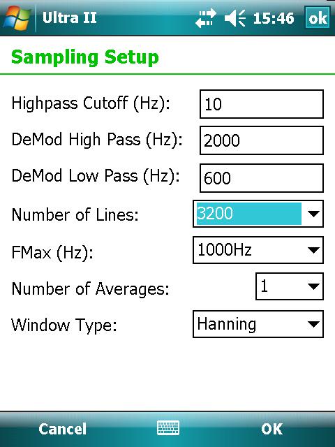The number of FFT lines to be implemented, the maximum frequency, the number averages to be used and the window type to be