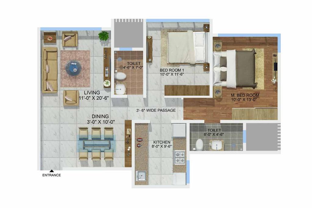 ROSA Type Carpet Area 2 BHK 696 Sq. Ft. N UNIT PLAN Disclaimer: Floor plan is for marketing purpose and is to be used as a guide only.