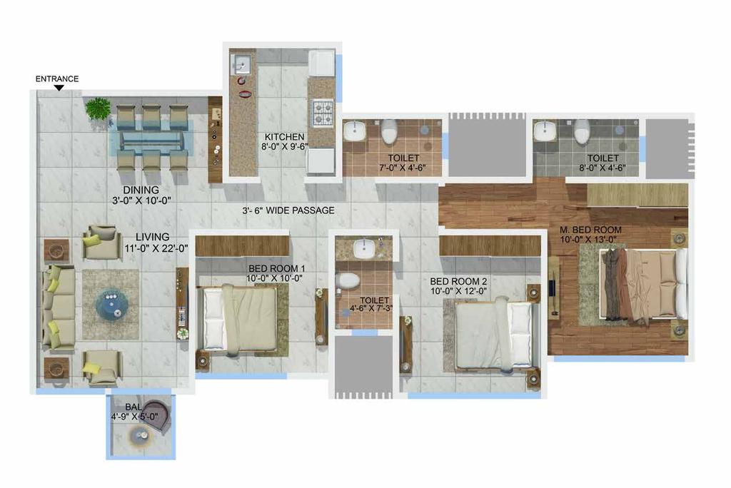 ROSA Type Carpet Area 3 BHK STANDARD 923 Sq. Ft. N UNIT PLAN Disclaimer: Floor plan is for marketing purpose and is to be used as a guide only.