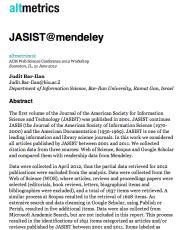 and Technology (JASIST) from 2001-2011 Data collection took place in April 2012 Mendeley covered 97.