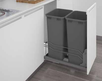 rated, concealed slides with Rev A Motion soft-open/soft-close assist (US Patent No. 8,091,971) Rear storage with all single units Mounts to cabinet door and floor AX53WC1550117 35 qt.