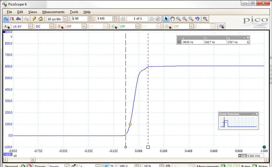 shunt capacitance and simulated leakage resistance was employed. As can be seen, the pulse integrity is quite good.