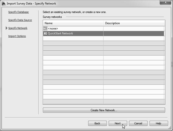 7. In the Import Survey Data Specify Network dialog, click Create New