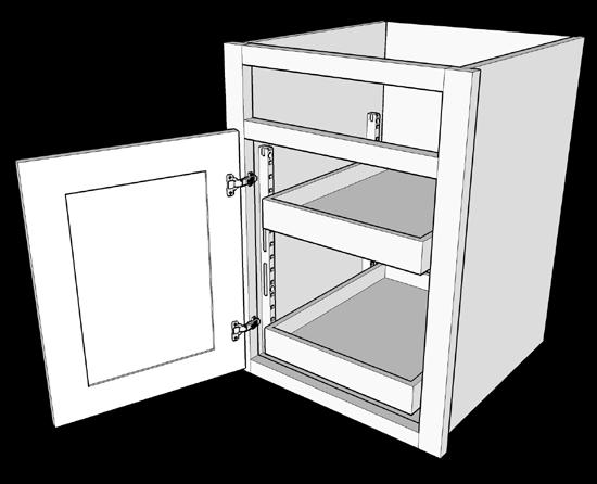 To position back pilaster, insert two drawer slides of your choice to top and bottom of secured front pilaster and to