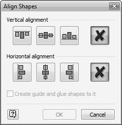 188 To use the alignment tools, display the Action toolbar. The Align Shapes button has a drop-down box, which displays a miniversion of the alignment options available.