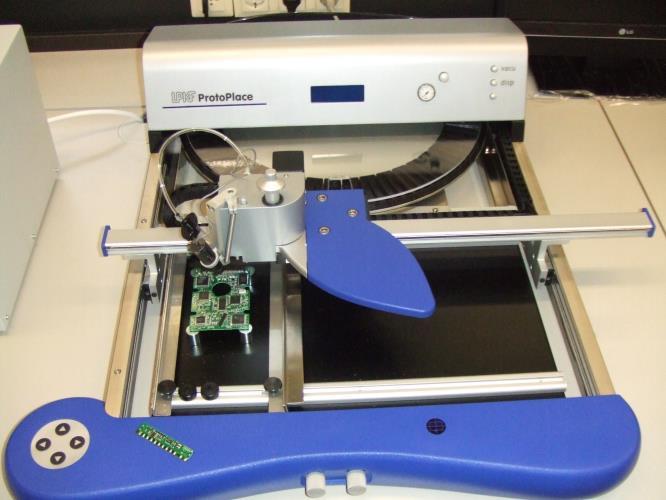 ProtoPlace S is built to help hot plate soldering as it has mechanism that can dispense small amount of soldering paste very accurately on the contact surface.