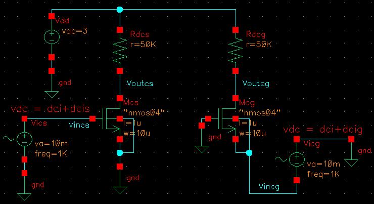 Figure 1: The completed circuit. Input Sources and Parameters Add one new analoglib/vsin/symbol instance.