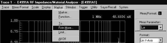 In this section, six markers are displayed in a list for the measurement parameter Ls while using the setup example of (1) Frequency Characteristics of Z -Ls-Q on page 46. Step 1. Click Display.