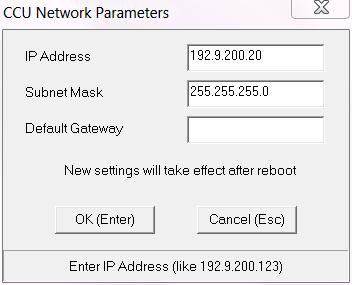LAN Connections System Commissioning 3. From the RemoteCCU menu: Select Edit Network Parameters.