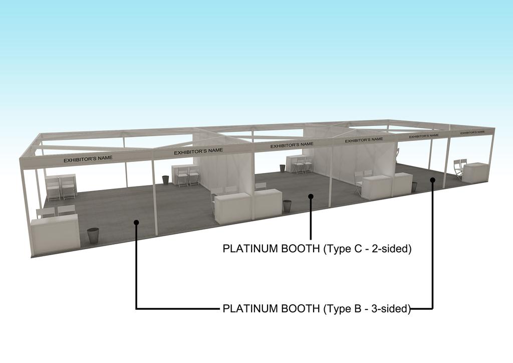 Platinum Booth Type B & C Platinum Booths Type B & C Provision of the following logistics based on a 6m by 6m shell scheme booth space: Partition walls in white powder coated finish (as shown in